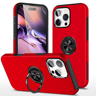 iPhone 16 Pro Max Comprehensive Protection Case Cover with Magnetic Ring Holder: Anti-Shock, Anti-Falling - Red